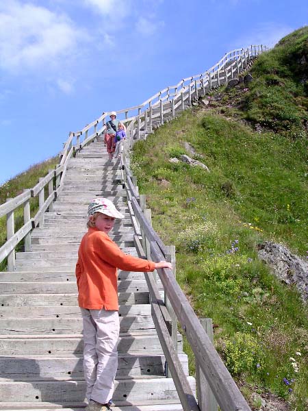 up the stairs